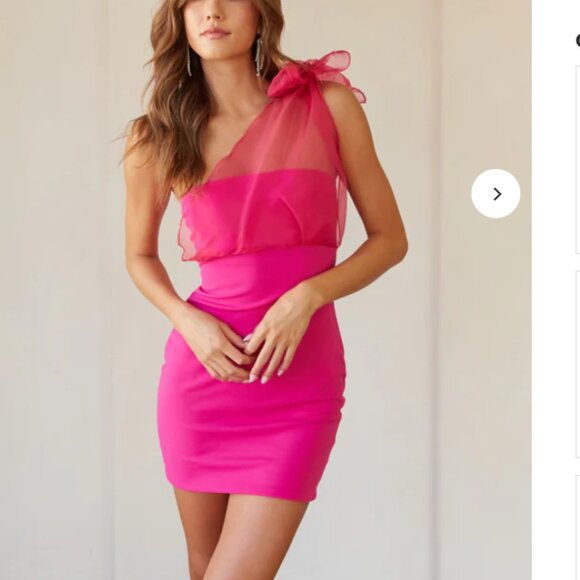 American Threads - Lucca One Shoulder Organza Bodycon Mini Dress - Picture 4 of 5